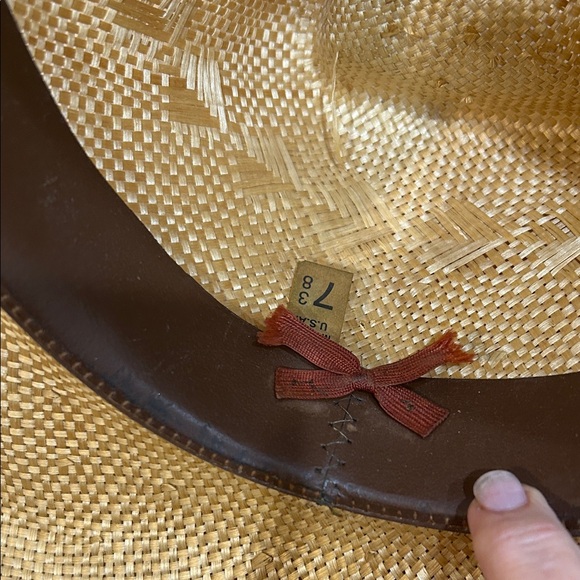 Tan Straw Cowboy Hat and leather interior band- rustic look by design - Picture 8 of 16